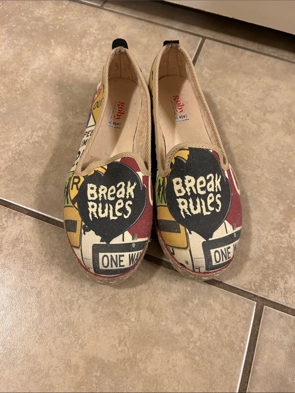 Goby Break Rules Graphic Canvas Slip-On Flats